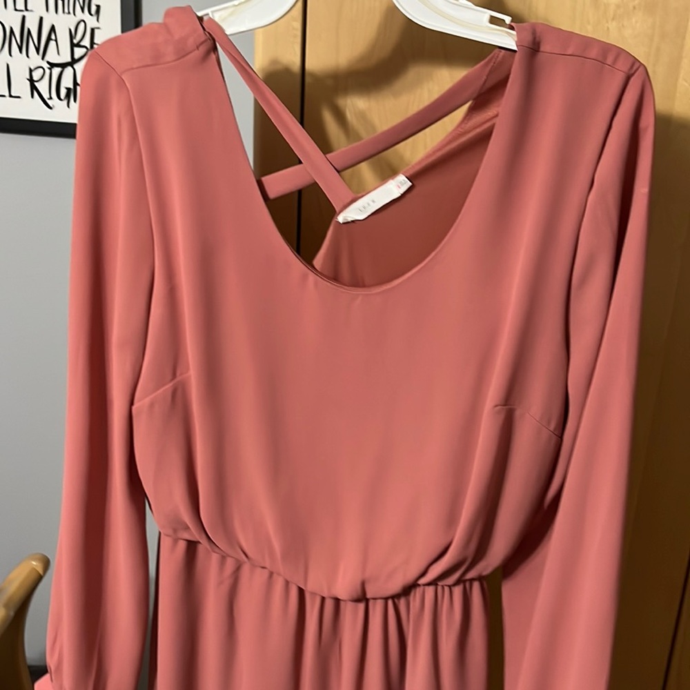 Peach Long Sleeve Polyester Dress